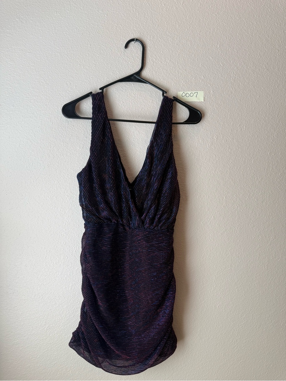Lulu's Iridescent Navy and Purple Plunge V-Neck Mini Dress